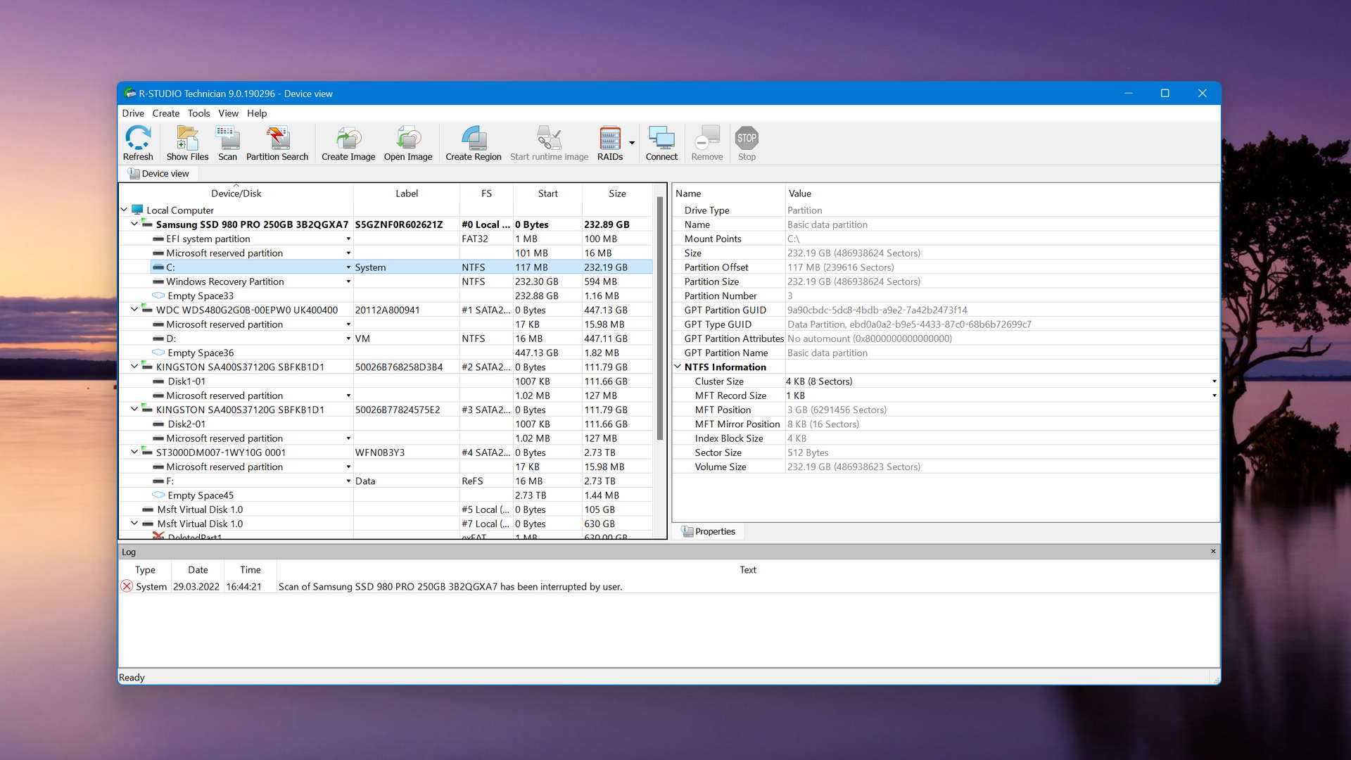 recover files via r-studio