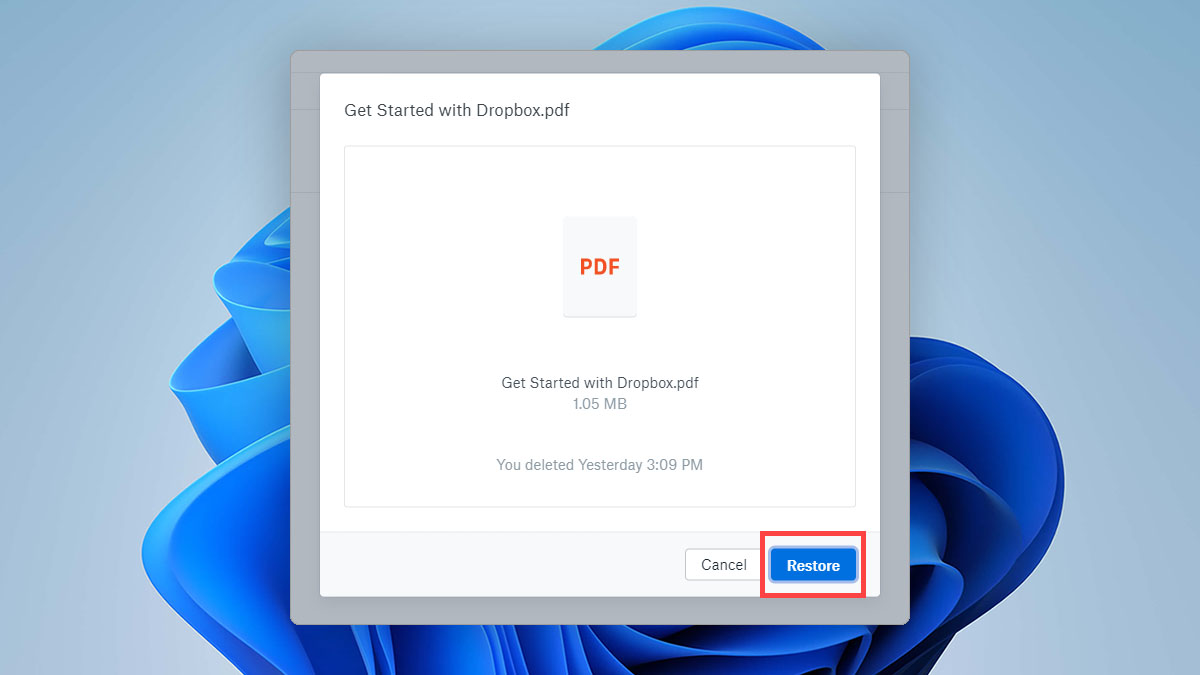 deleted file dropbox restore