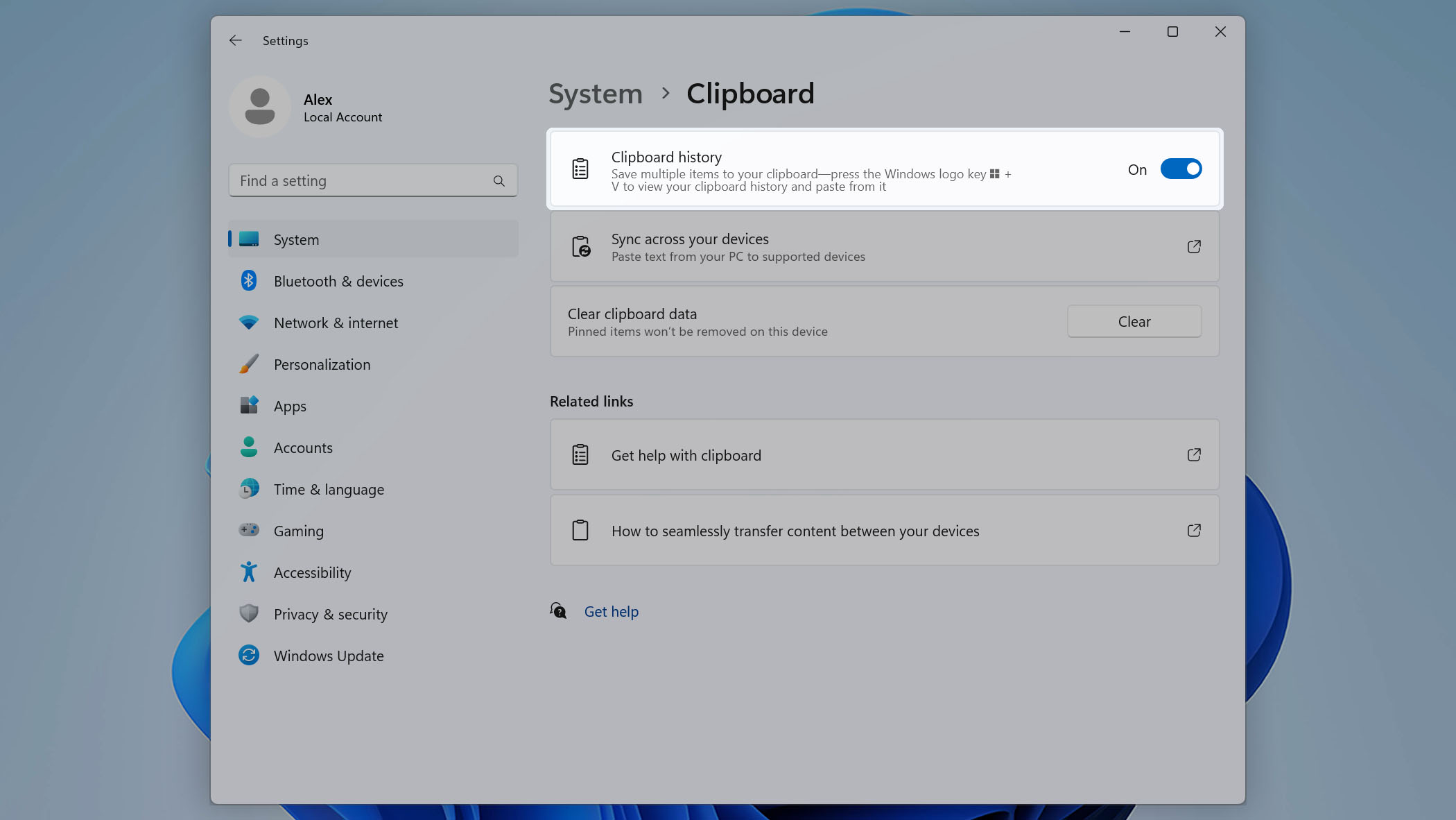 enable clipboard history