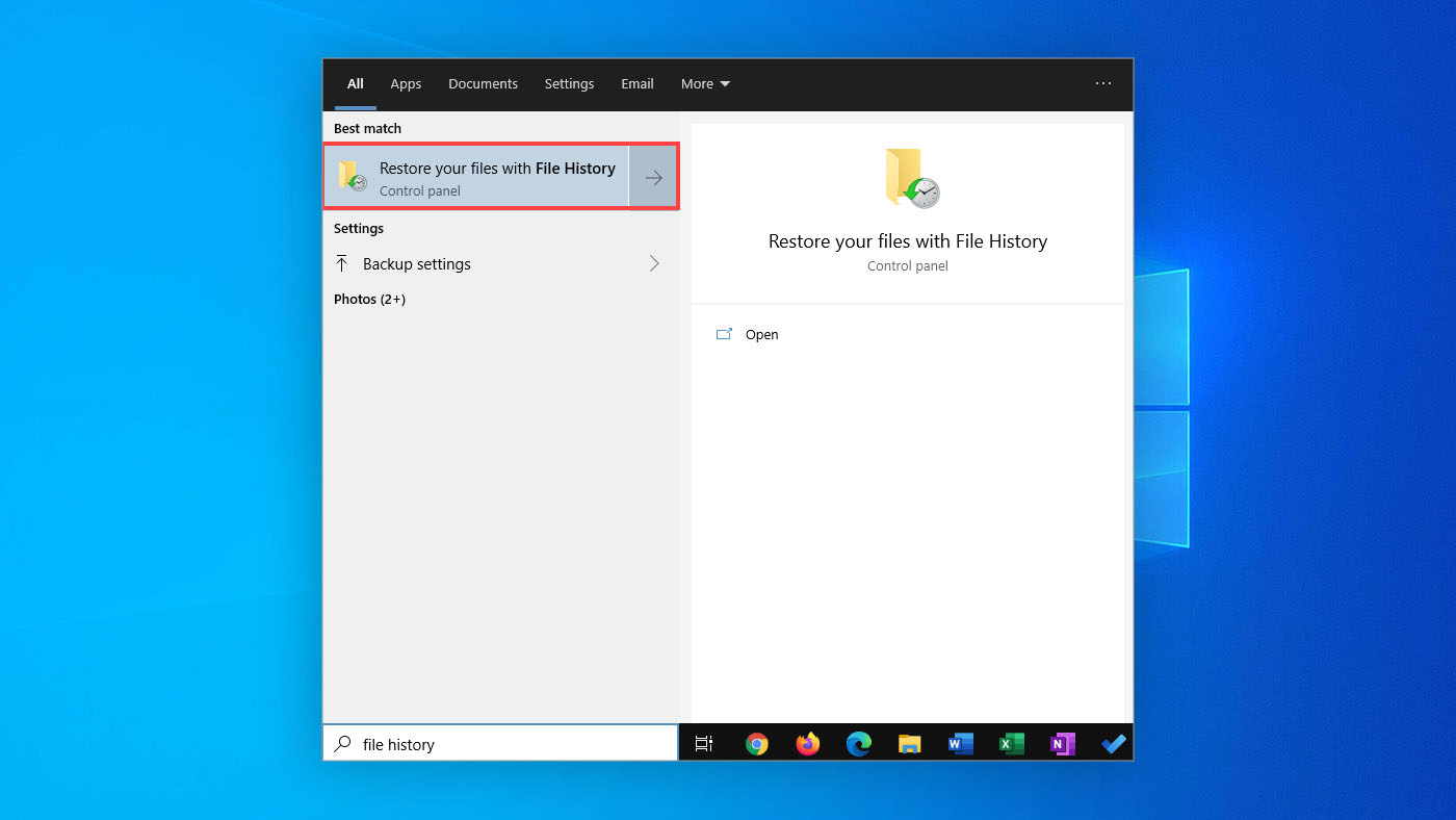 start menu file history