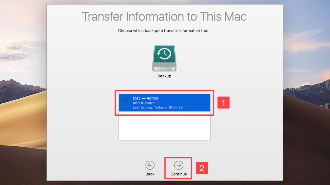 migration assistant select time machine drive