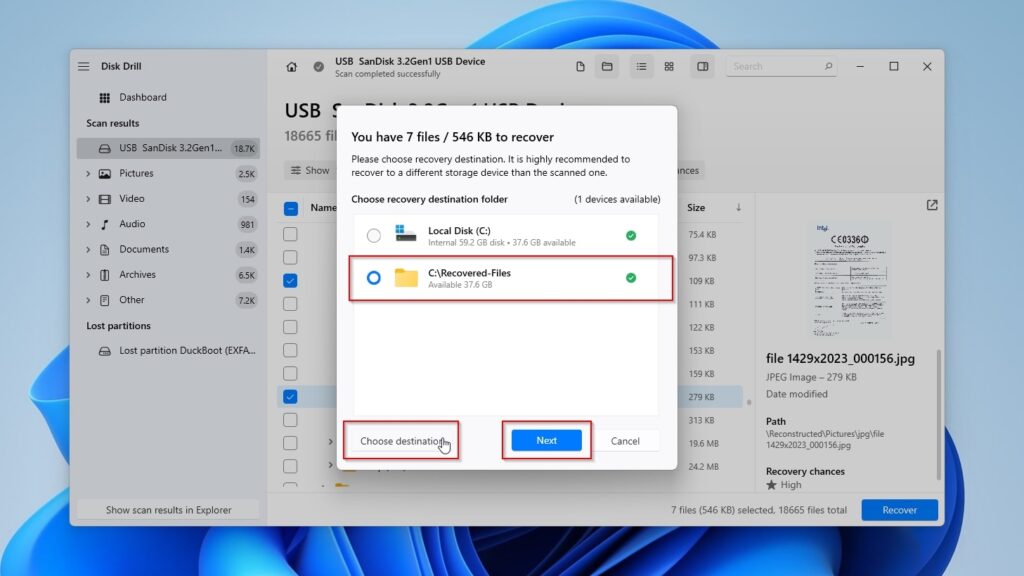 Disk Drill Choose Output Folder