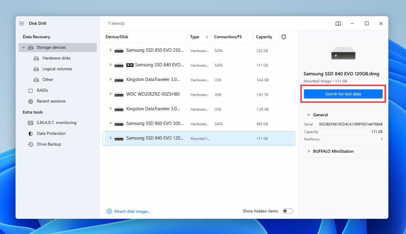 disk drill search for lost data disk image