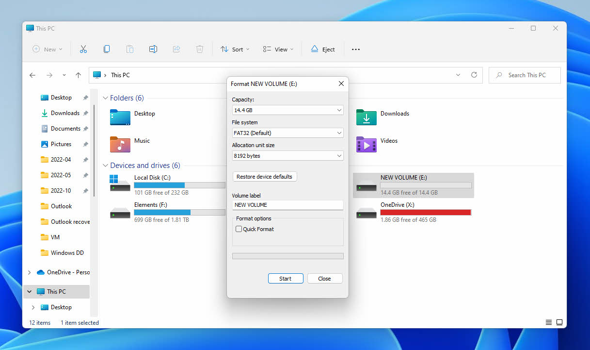 format storage device windows