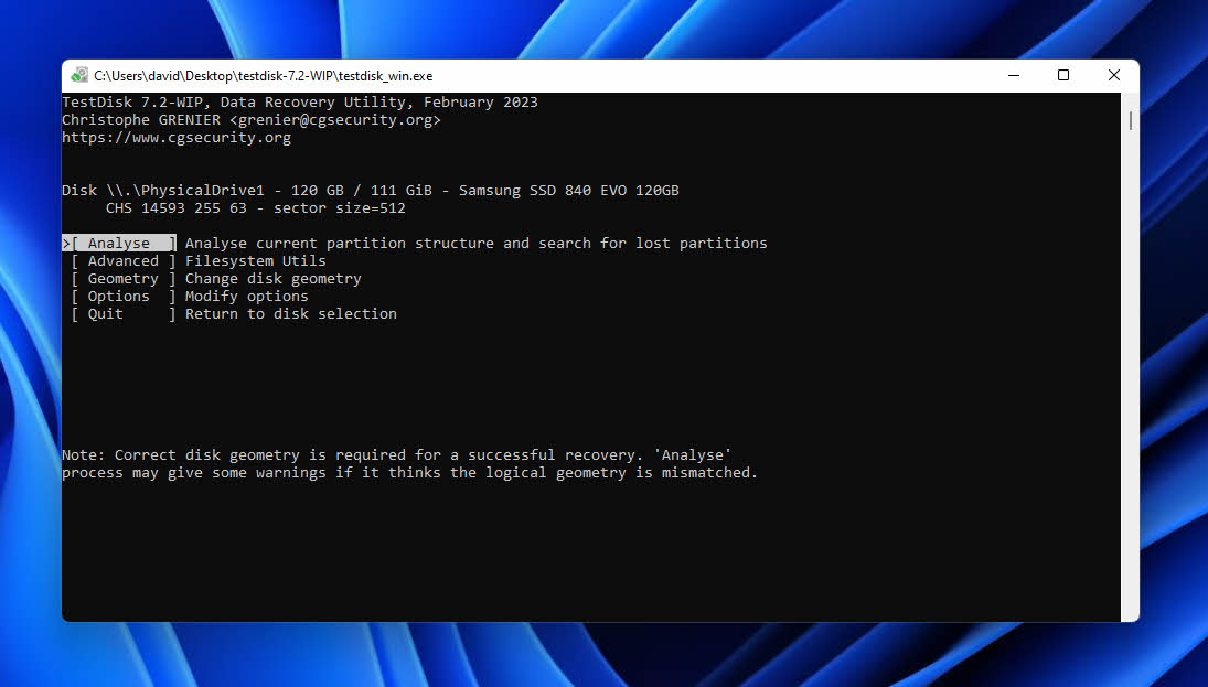 testdisk analyze partition