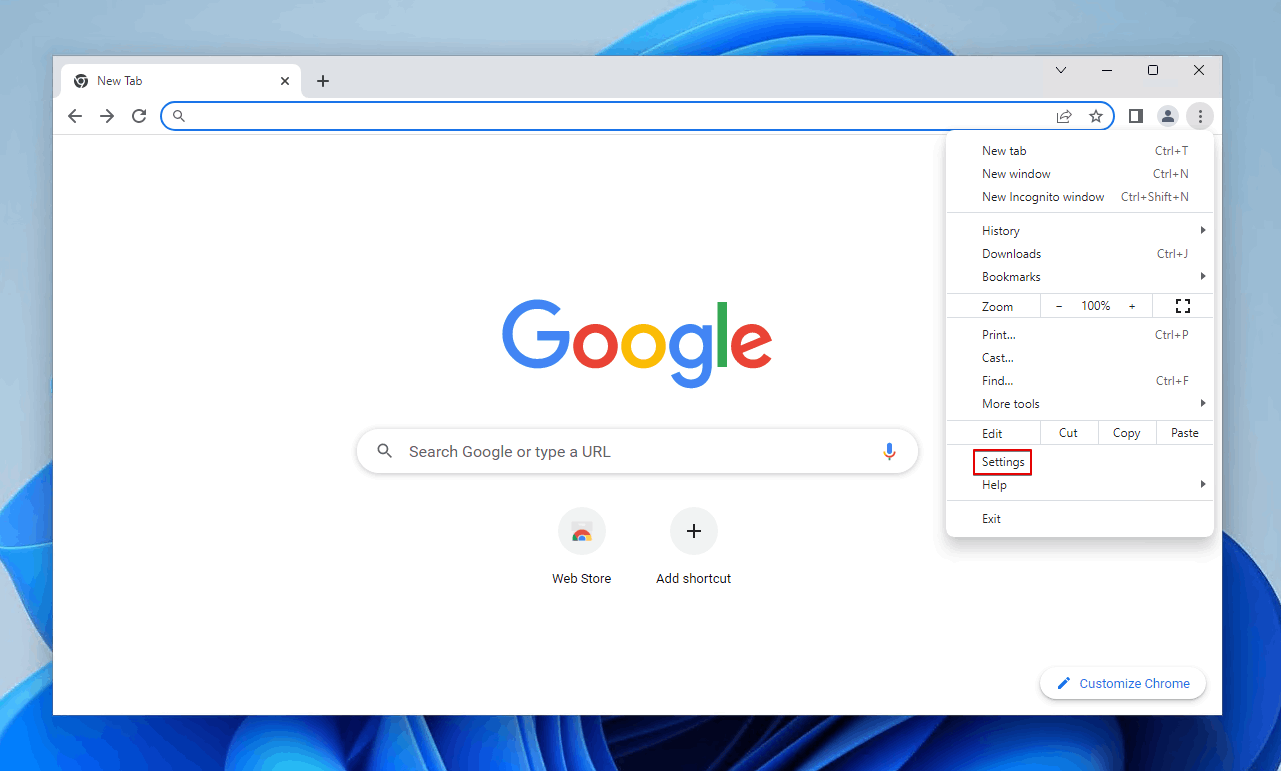 Open Chrome Settings.