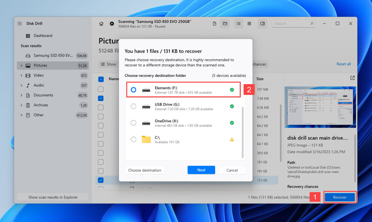 disk drill recover to external storage device