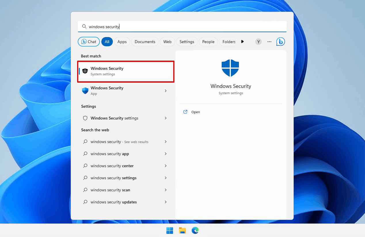 Opening Windows Security.