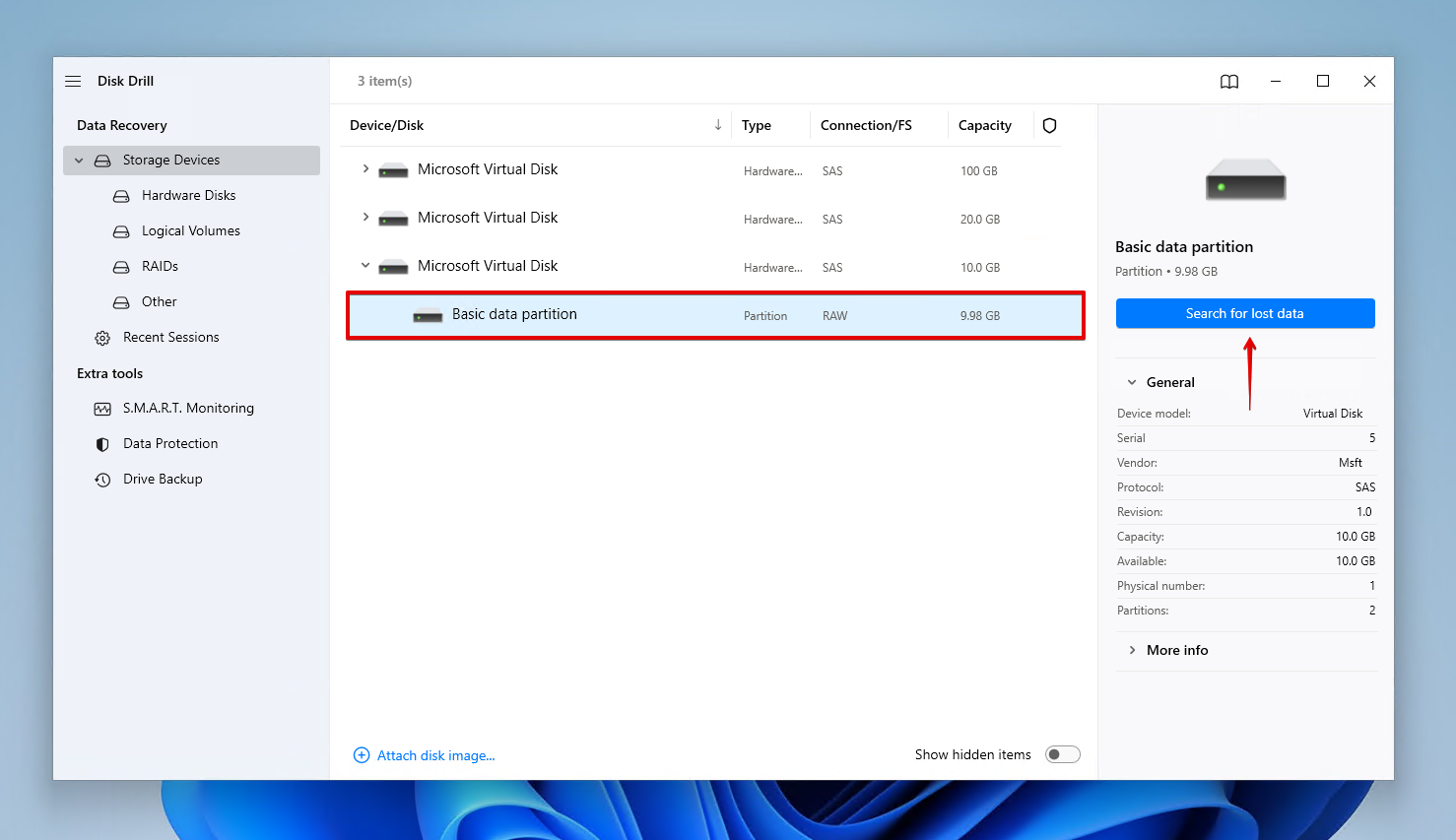 Scanning the RAW partition.