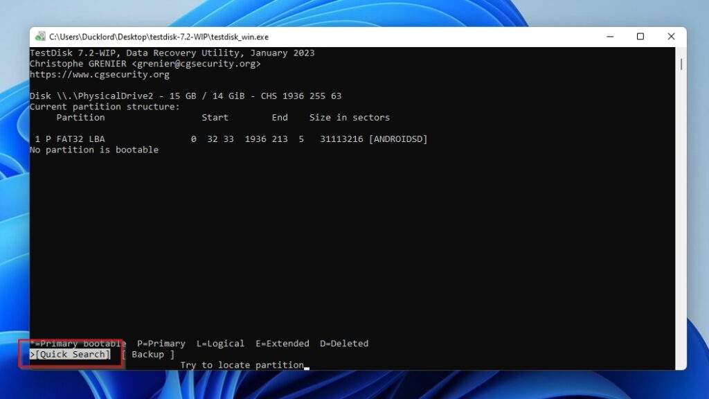 TestDisk Quick Search For Partitions