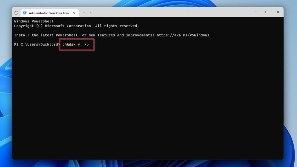 Windows Terminal CHKDSK B