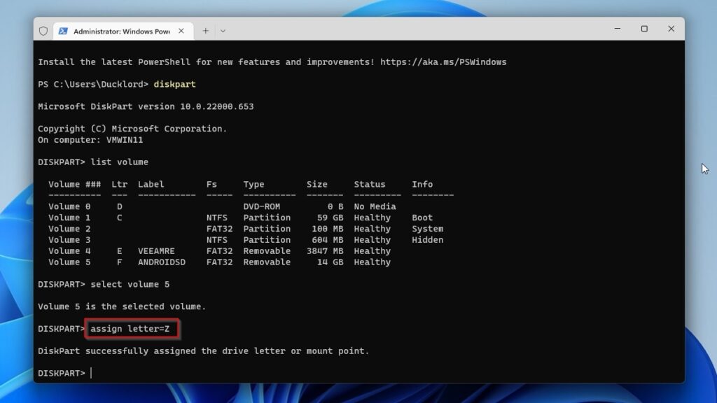 Windows Terminal DiskPart Assign Letter