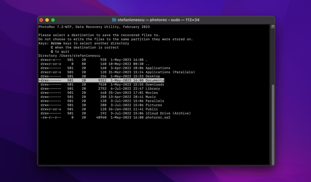 choose the partition and location for recovering your data