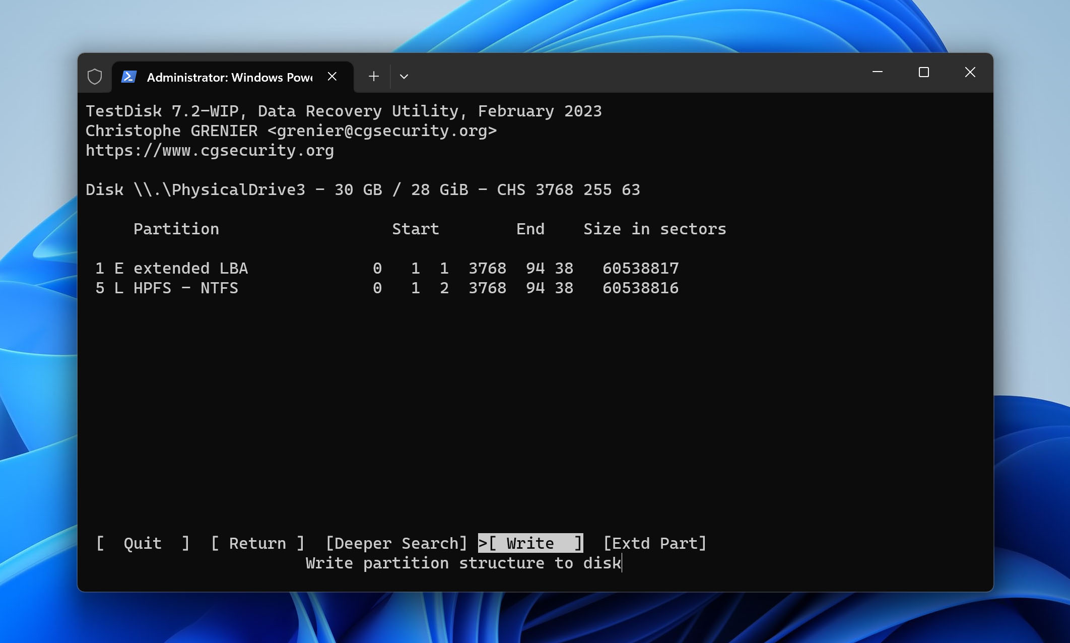 write partition on sd card