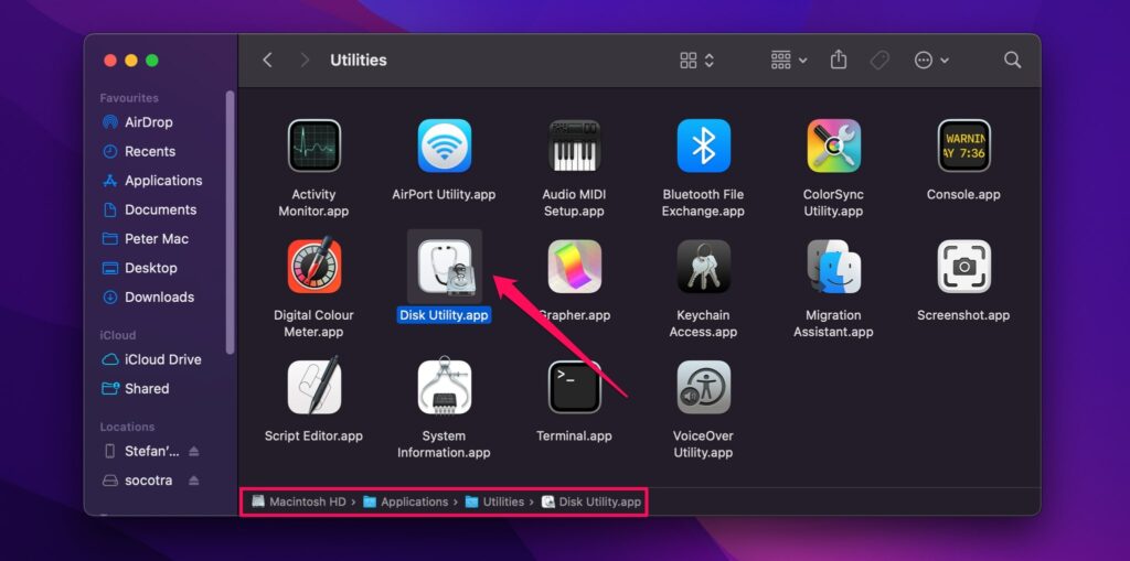 disk utility in finder