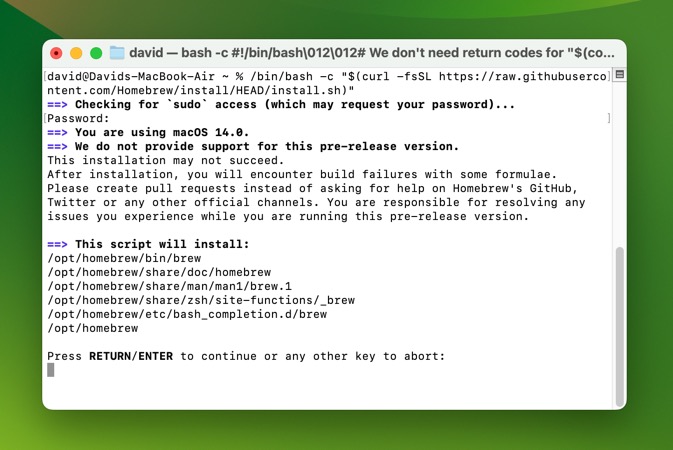 brew install macos 14 warning