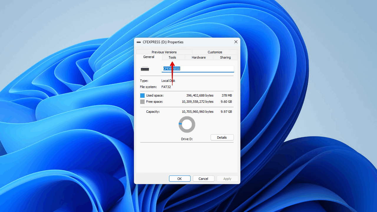 Checking CFexpress card tools.