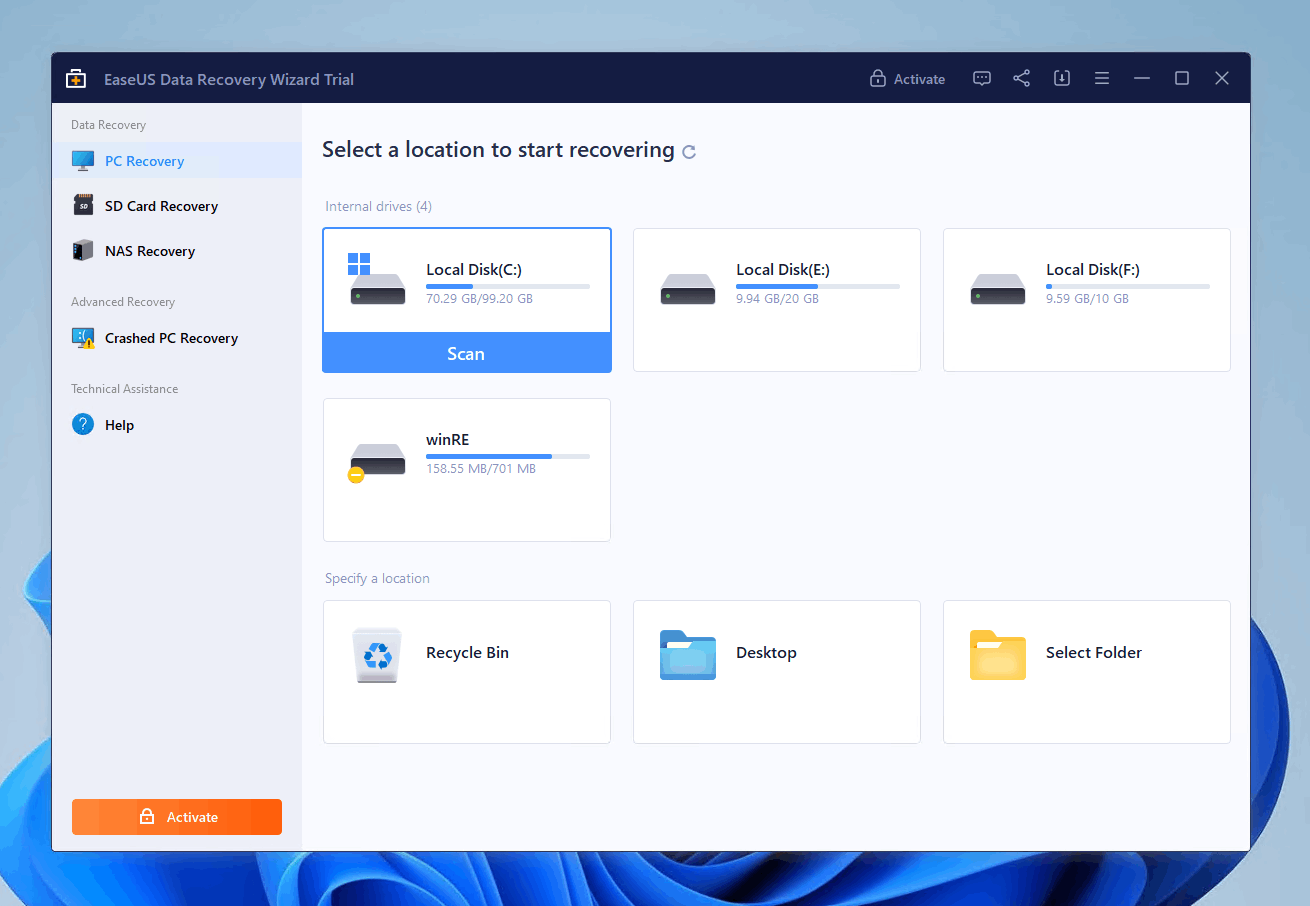 EaseUS interface