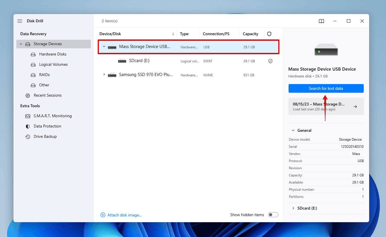 Scanning the RAW SD card