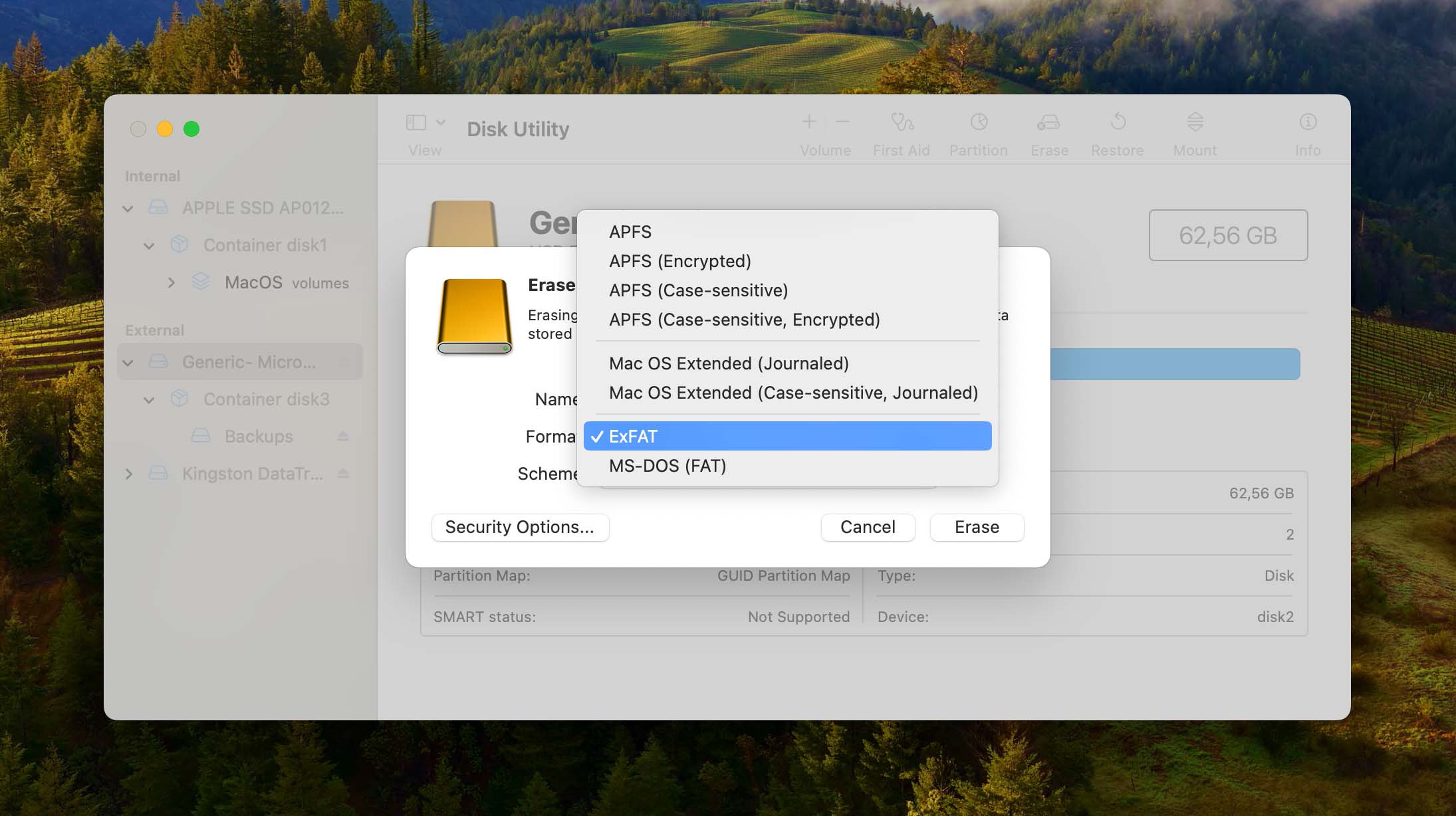 select file system format for cf card