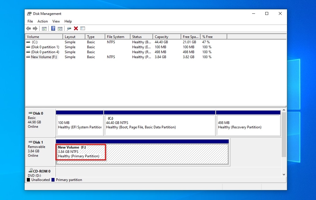 Disk Management Volume Ready to Use