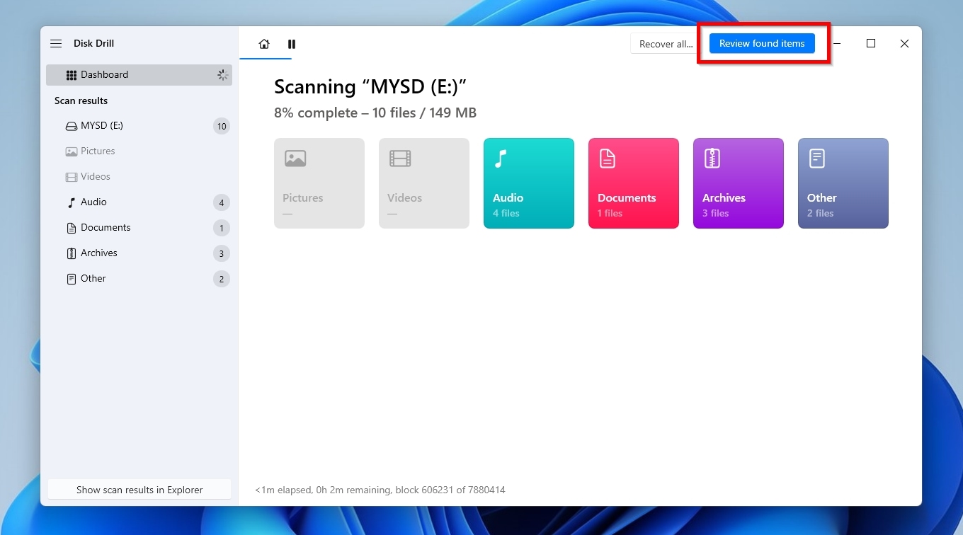 Disk Drill Scanning SD Card