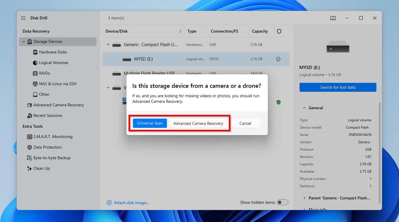 Disk Drill Universal Scan Or Advanced Camera Recovery Option