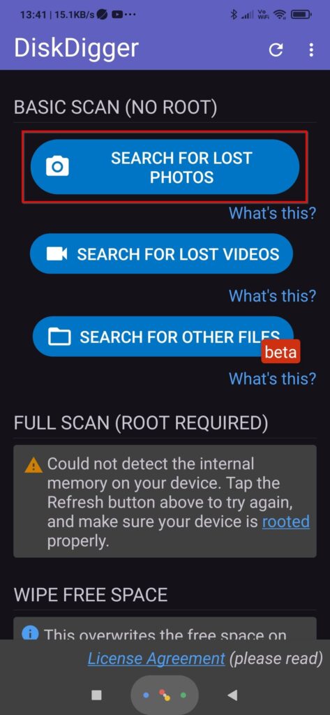 DiskDigger Search For Lost Photos