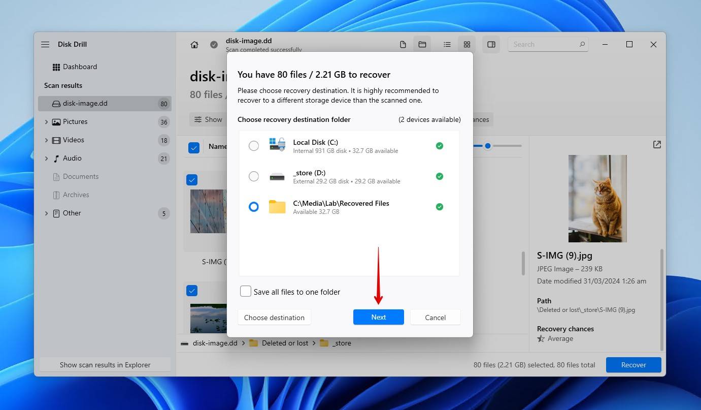 Confirming recovery of the formatted drive.