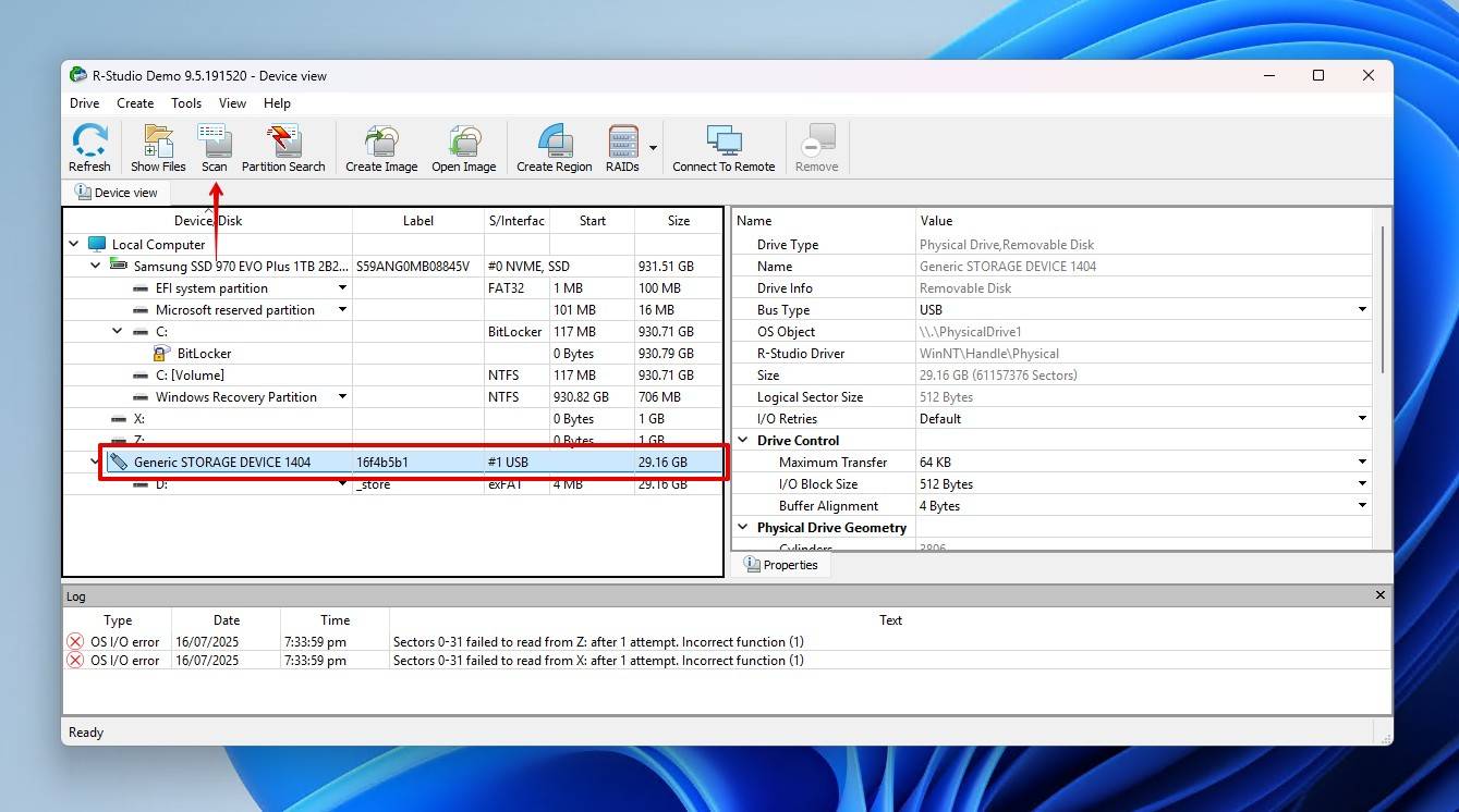 Scanning the formatted drive.