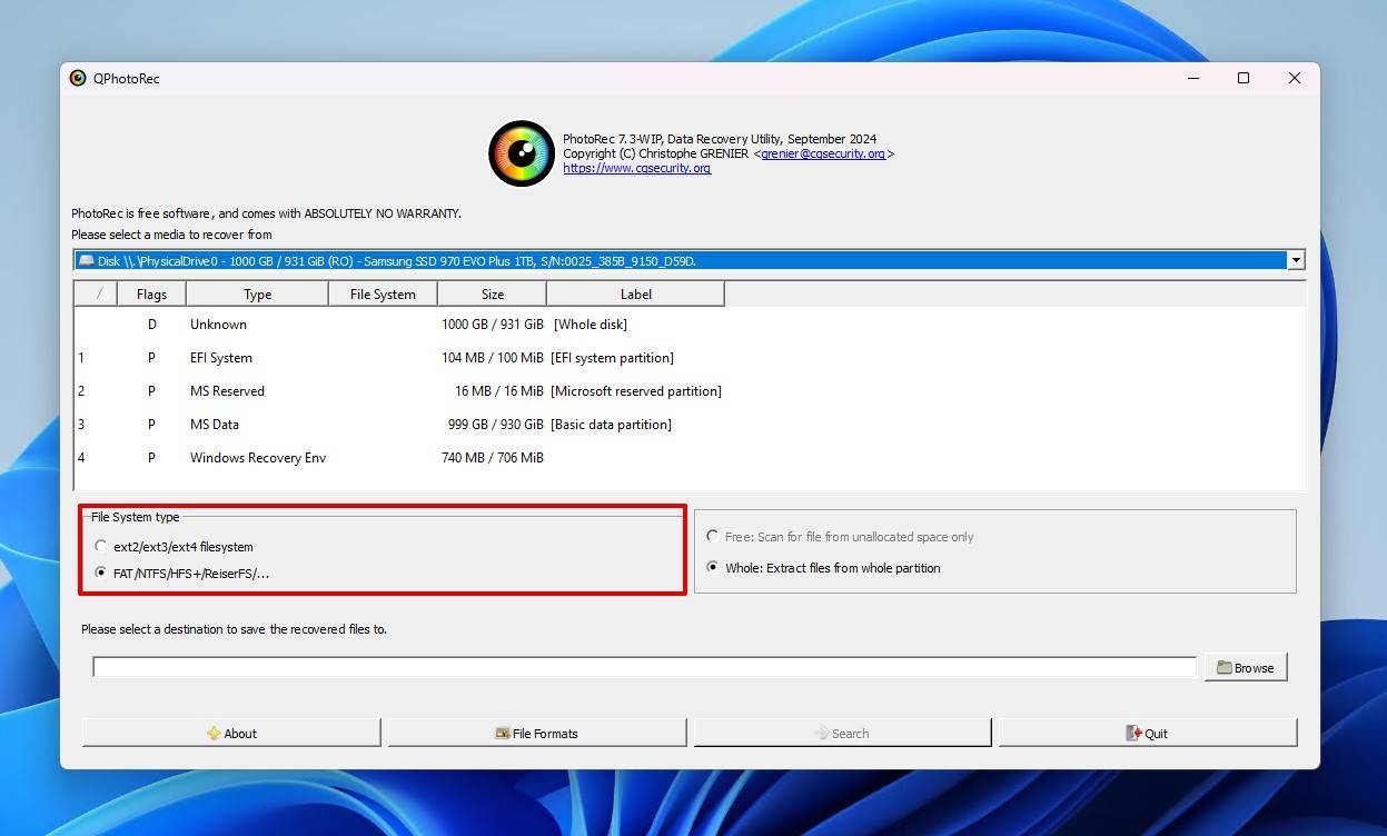 Selecting a file system.