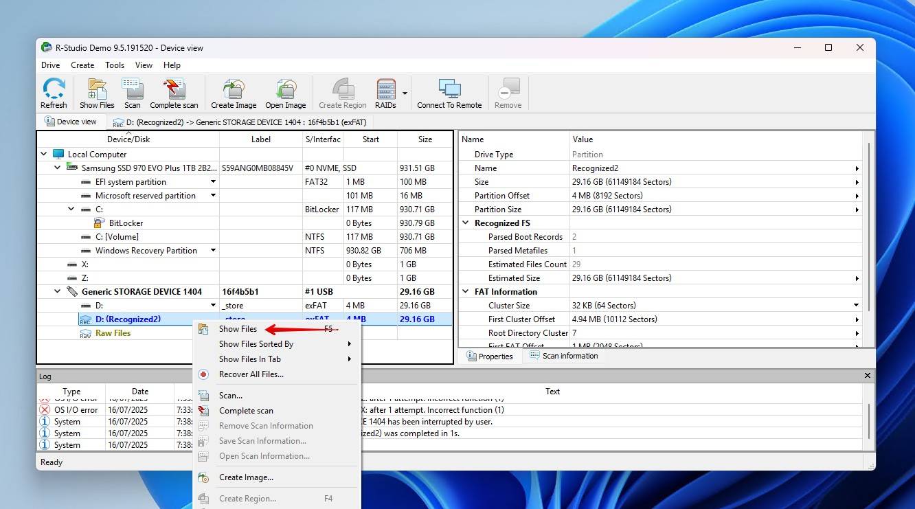 Showing files on the drive.