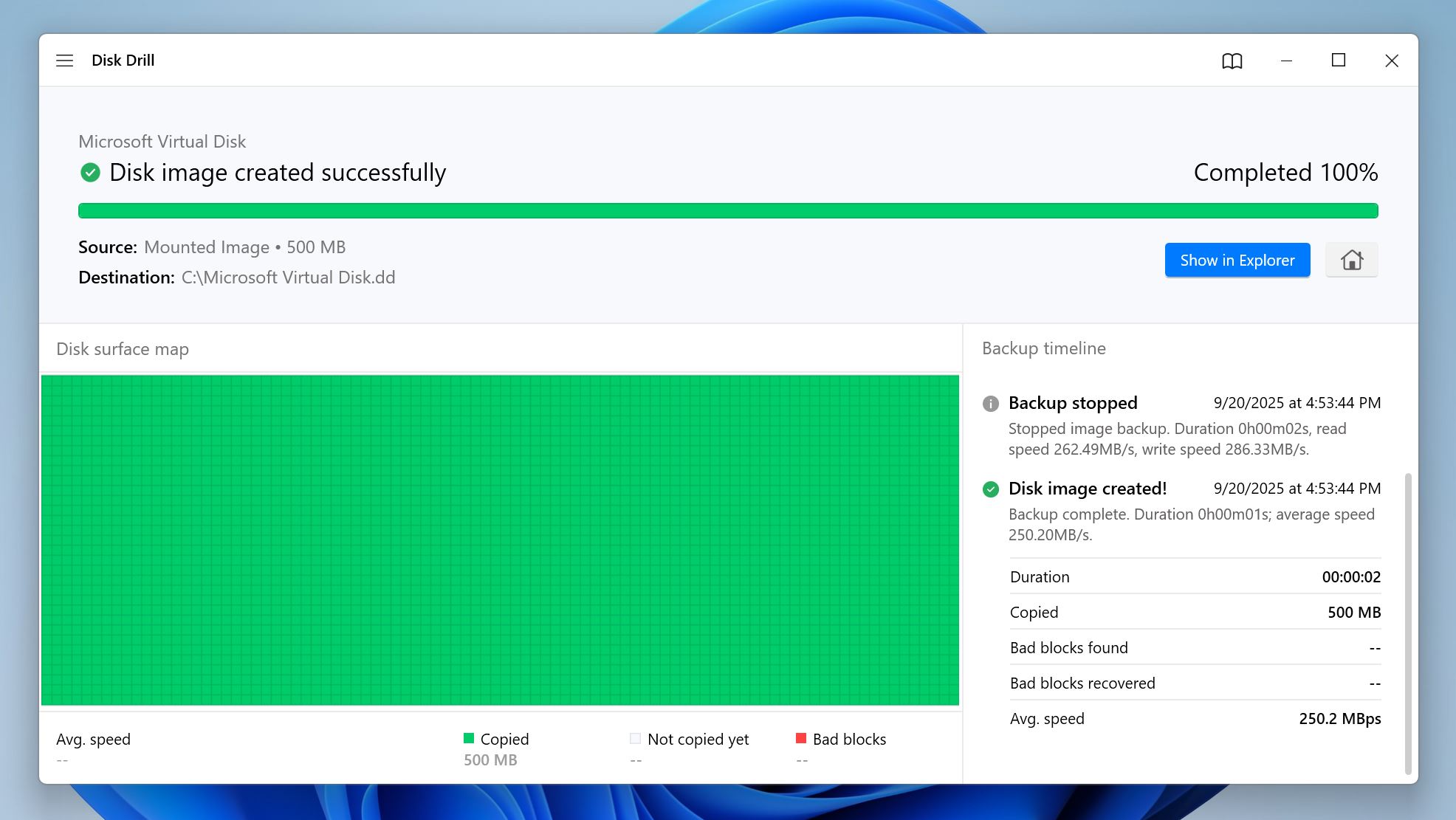 Disk image created screen.