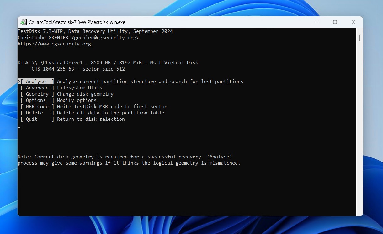 Analysing the laptop drive.