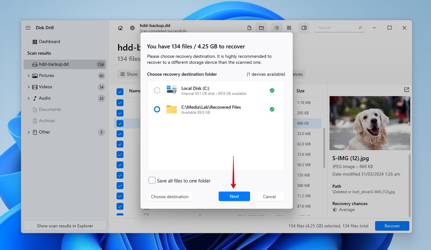 Recovering the folder.
