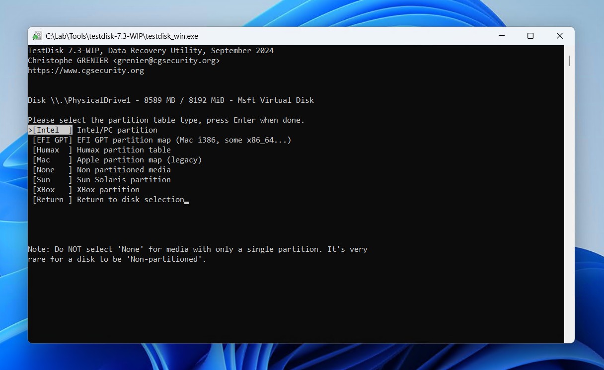 The partition table type.
