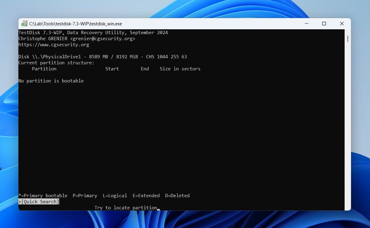Performing a quick search.