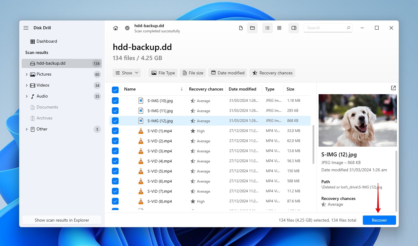 Recovering the data.