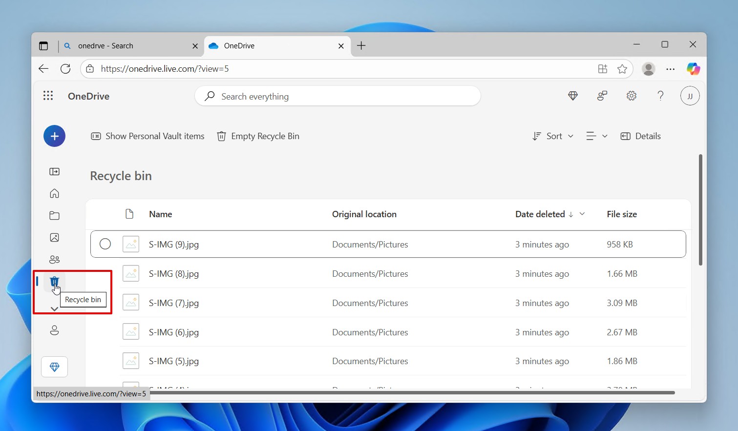 The Recycle Bin in OneDrive.