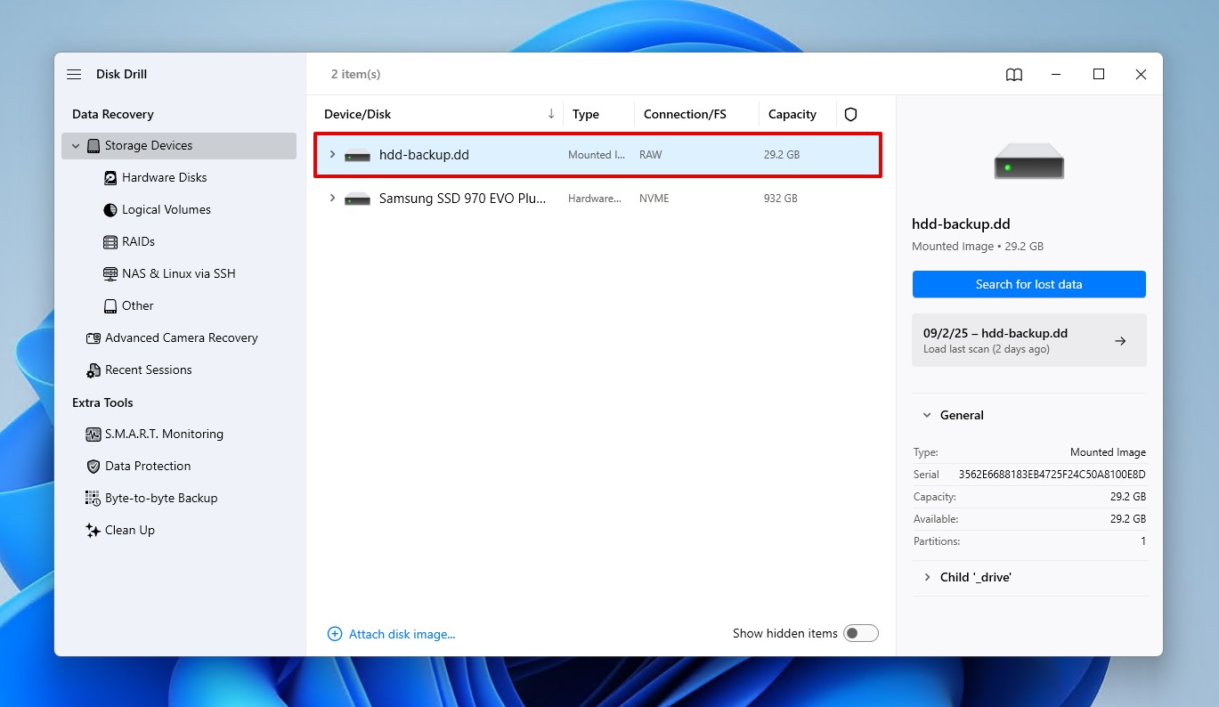 Selecting the drive.
