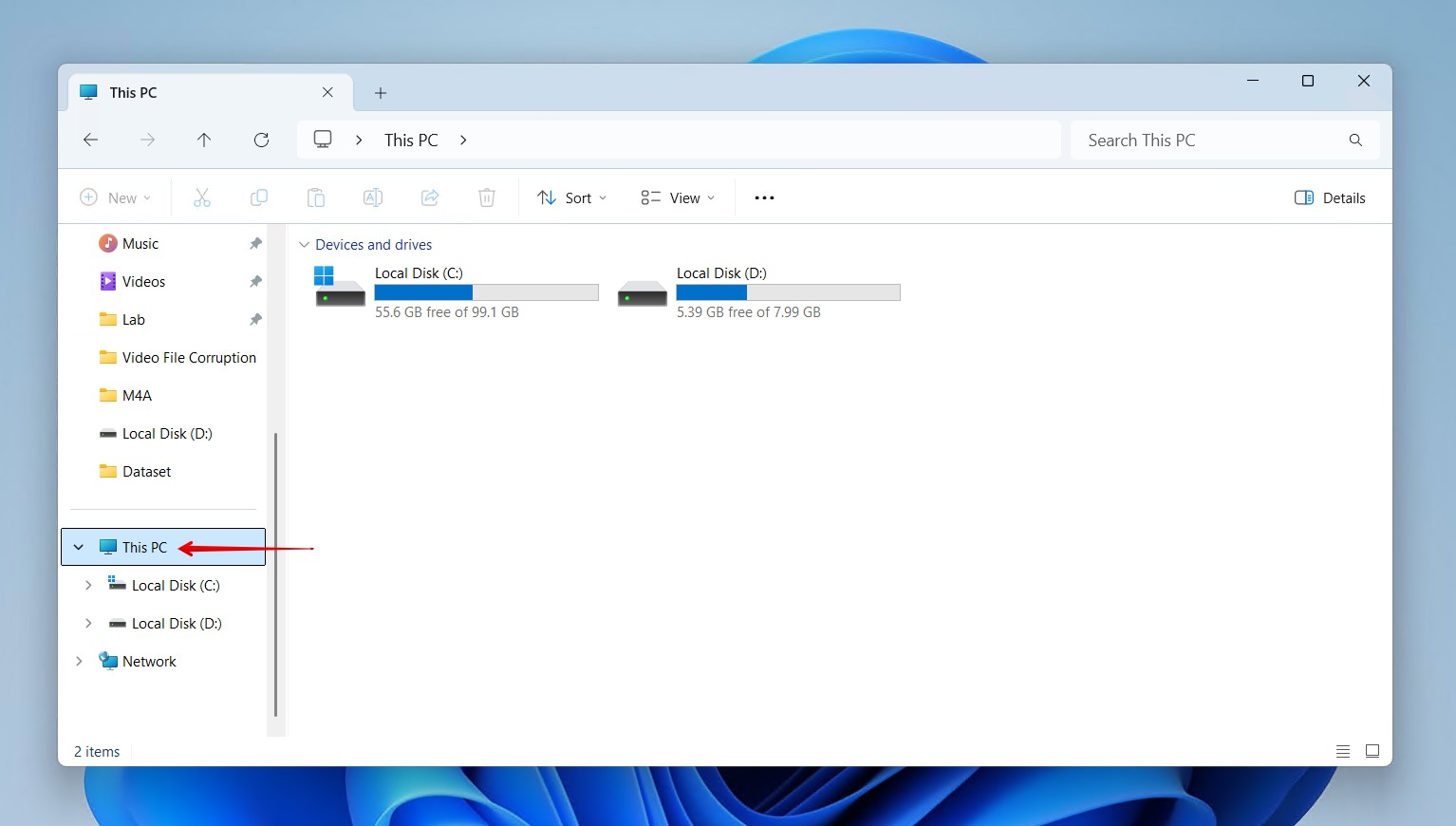 This PC in File Explorer.