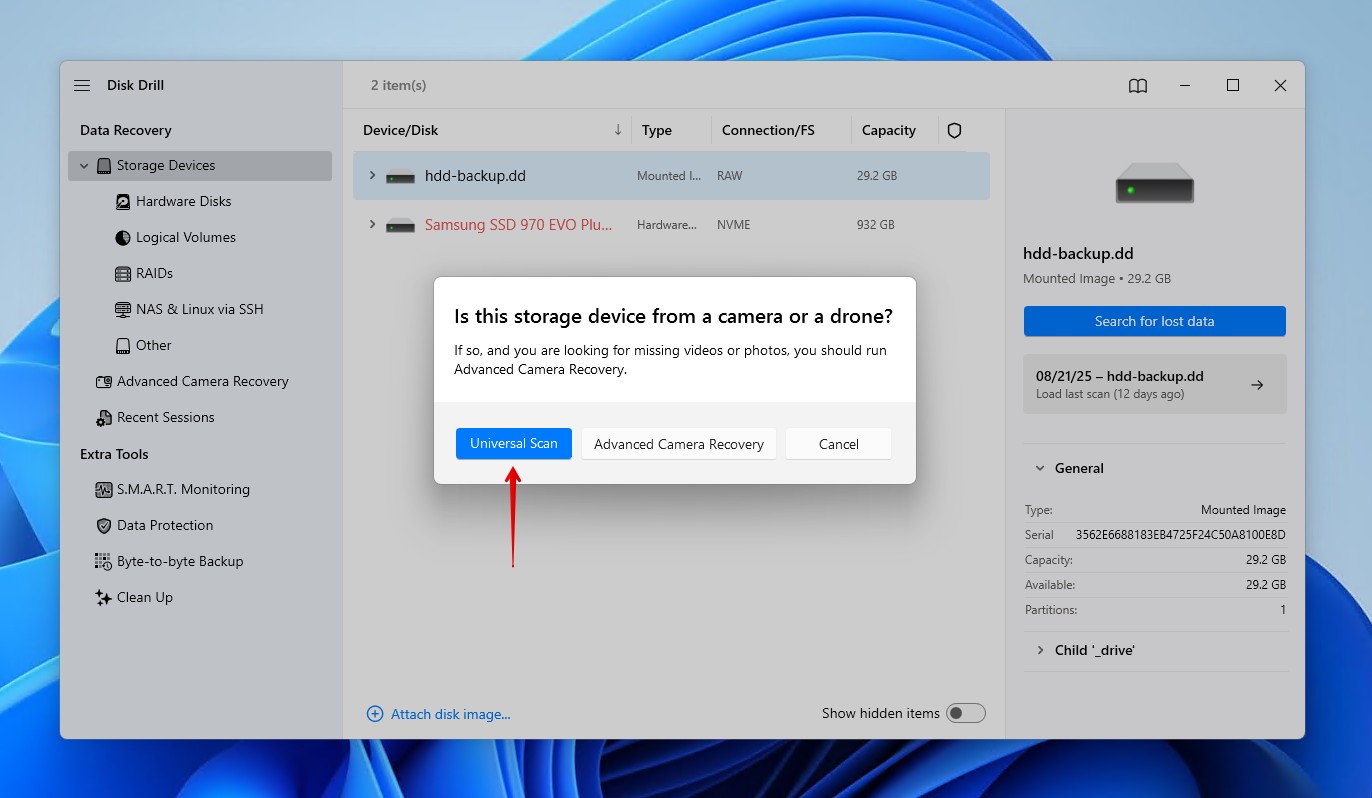 Universal Scan for laptop recovery.