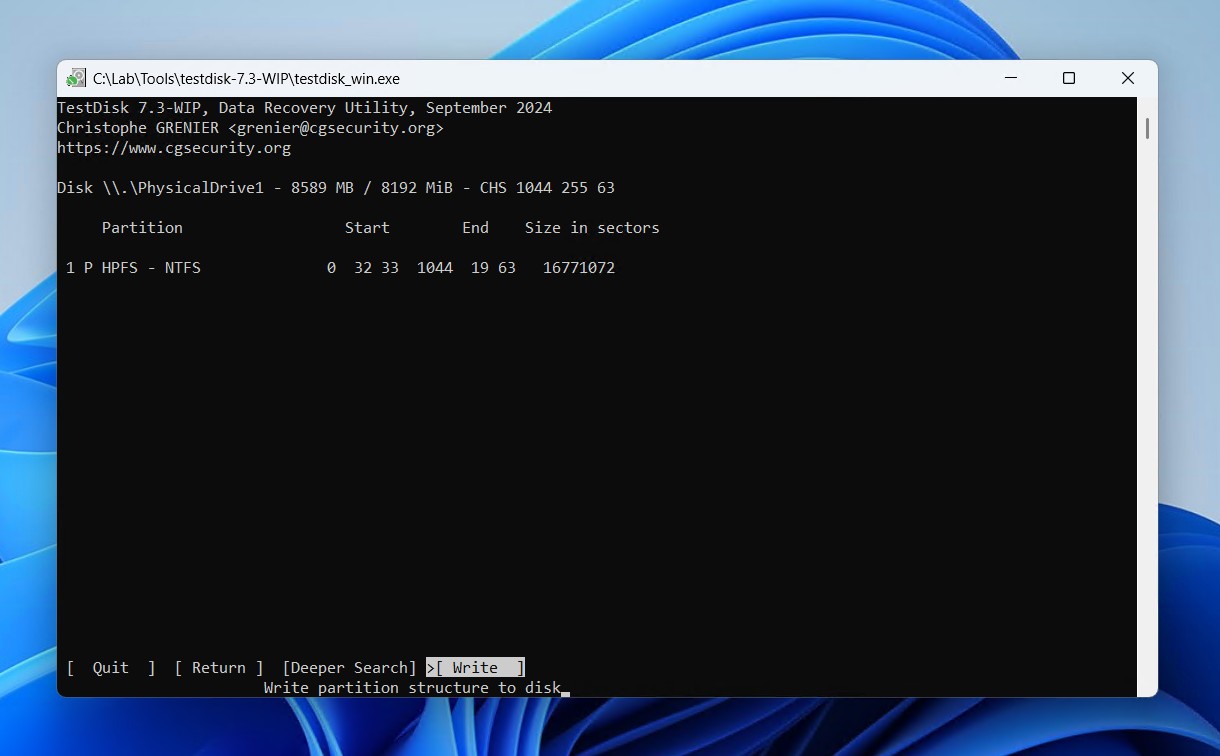 Writing the partition.