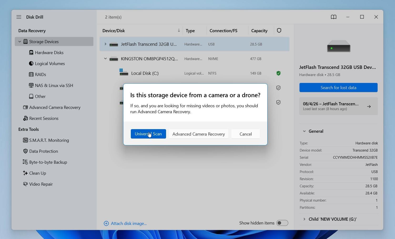 Disk Drill select the recovery mode