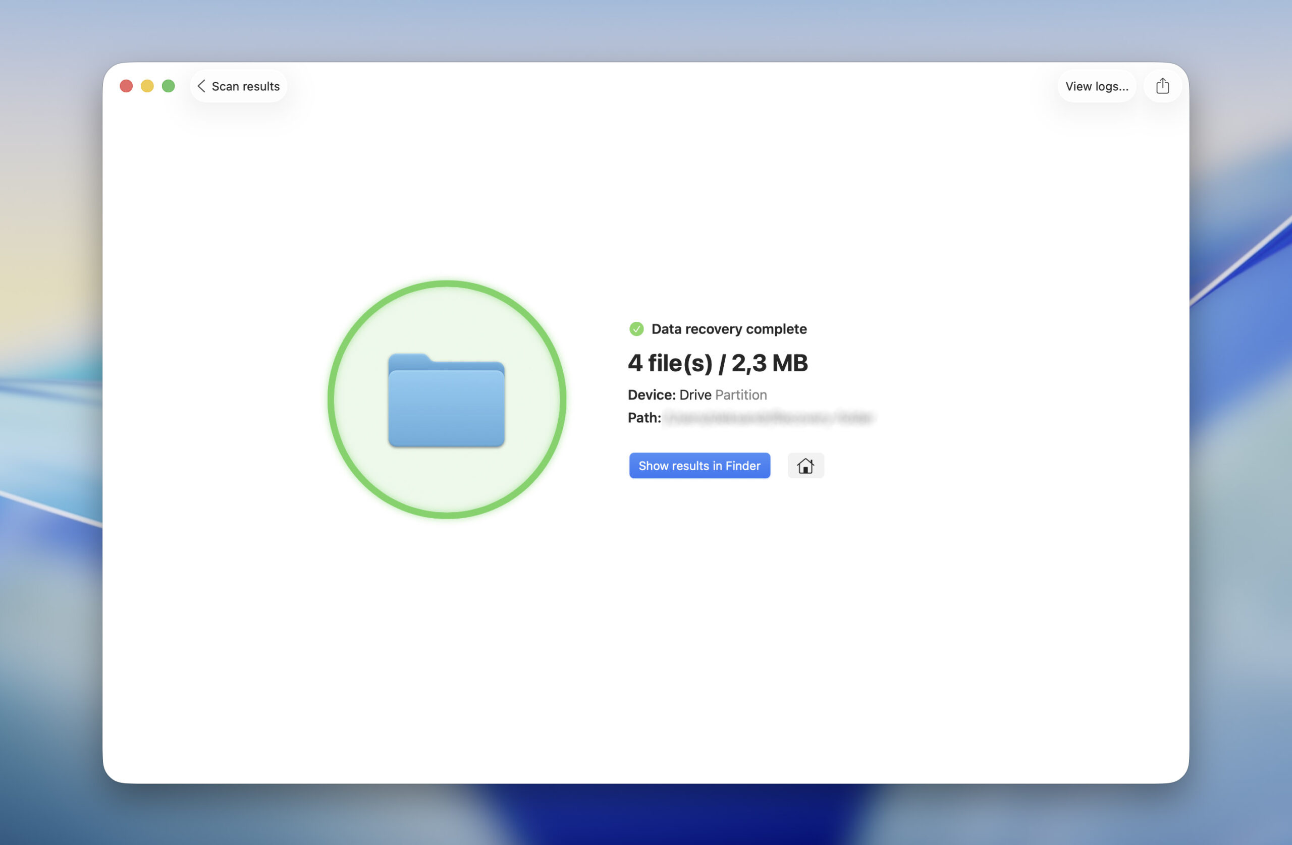 Disk Drill success recovery screen