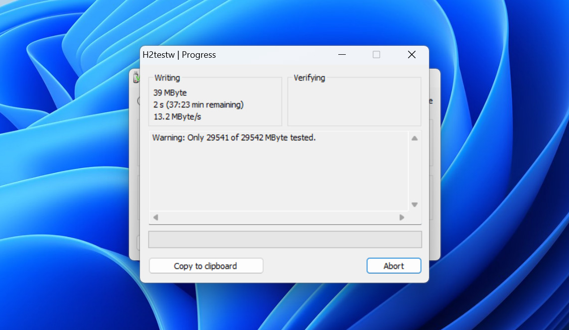 h2testw testing process