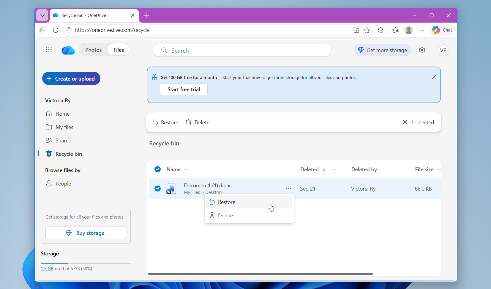 OneDrive recover files