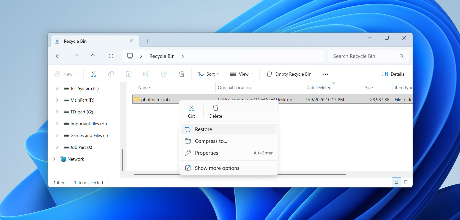 restore files and folders from recycle bin