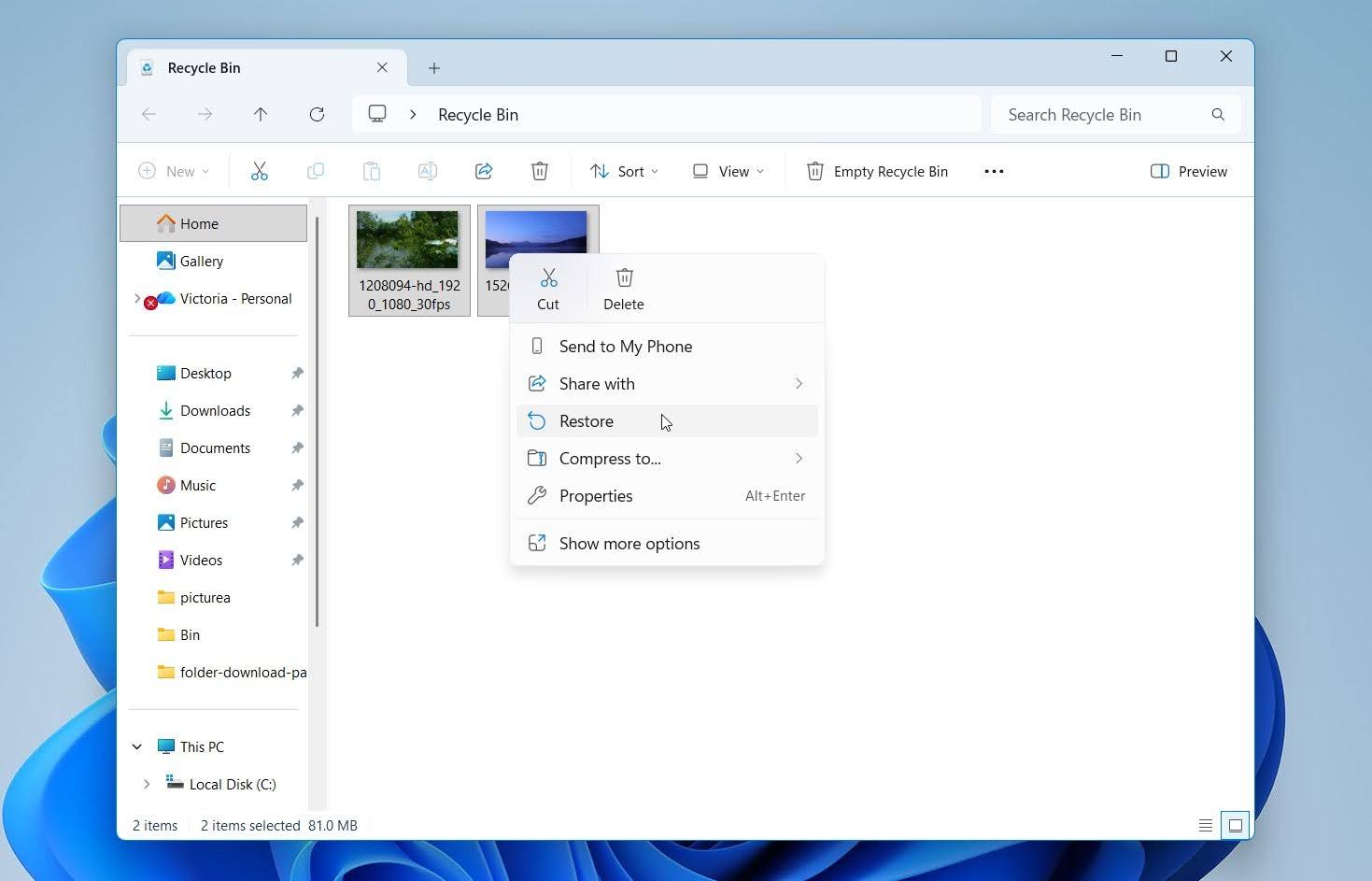 Restore files from the Recycle Bin