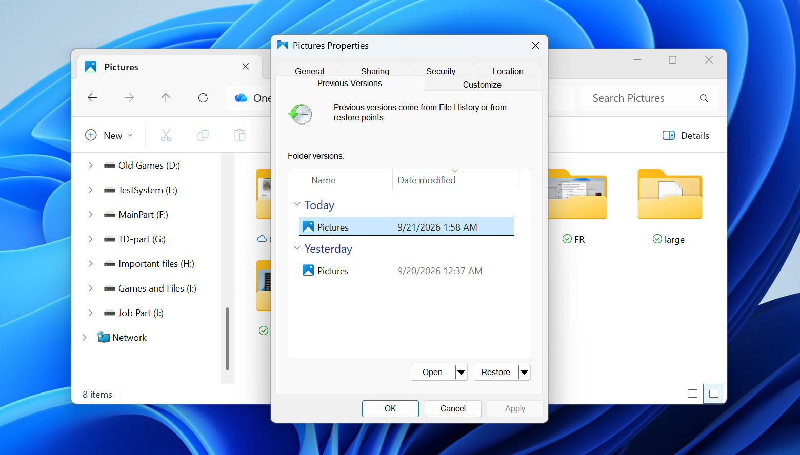 restore previous version